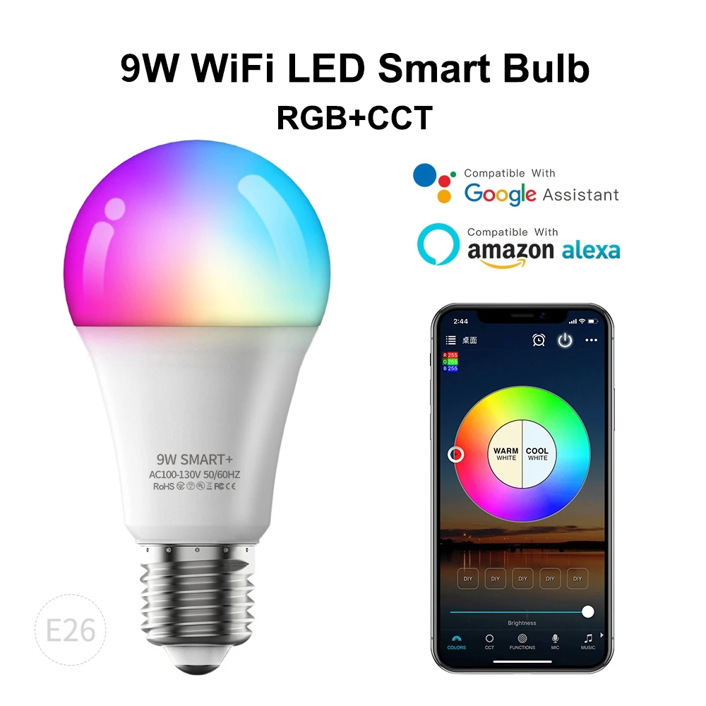Couleur RGB+ Blanc Dimmable Pas de Hub Requis（2 Pack） 7W Intelligente Lumiere de Controle Compatible avec Alexa Compatible avec Google Home Siri et IFTTT Ampoule WiFi LED E27 