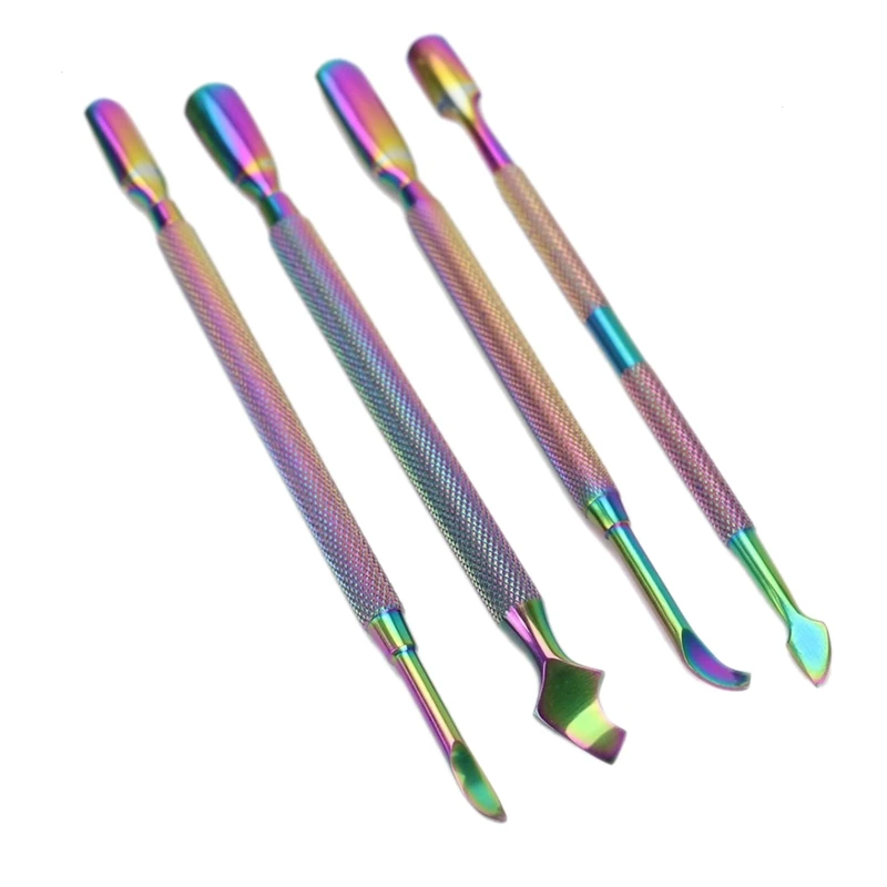 

4Pcs Rainbow Cuticle Pusher Stainless Steel Cuticle Remover and Cutter Manicure Nail Art Tool Set Professional Cuticle Nippers