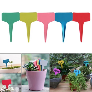 

50PCS Waterproof Colorful Plant Markers Flowers Lables Garden Bonsai Succulent Seedings Tags Sign PVC T-shaped Gardening Labels