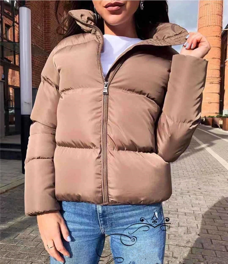 Europe And America AliExpress INS Autumn And Winter New Style WOMEN'S Dress Short down Coat Stand Collar Cotton Coat Jacket Wome