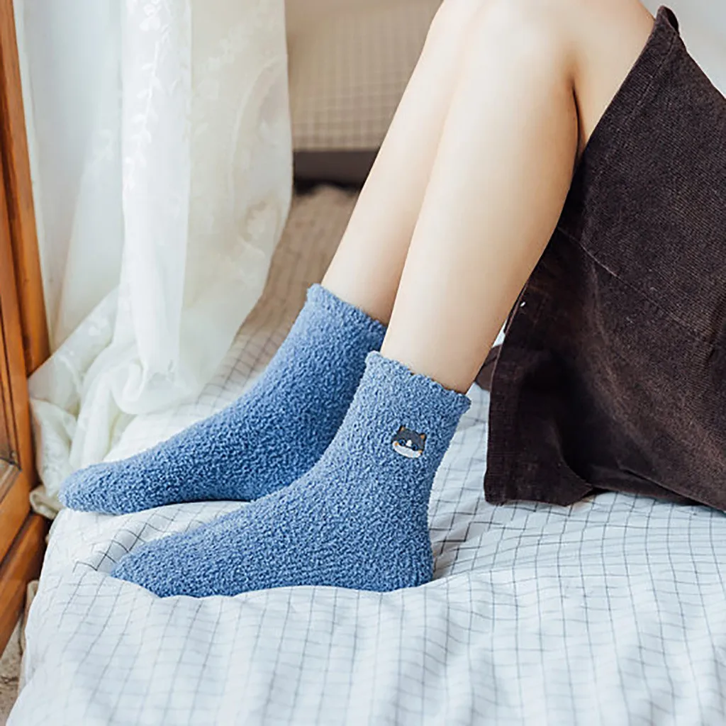 Модные женские носки, 1 пара, модные носки с вышивкой в виде кота, утепленные хлопковые носки средней длины, теплые носки для зимы, длинные женские носки skarpetki damskie