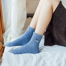 Модные женские носки, 1 пара, модные носки с вышивкой в виде кота, утепленные хлопковые носки средней длины, теплые носки для зимы, длинные женские носки skarpetki damskie