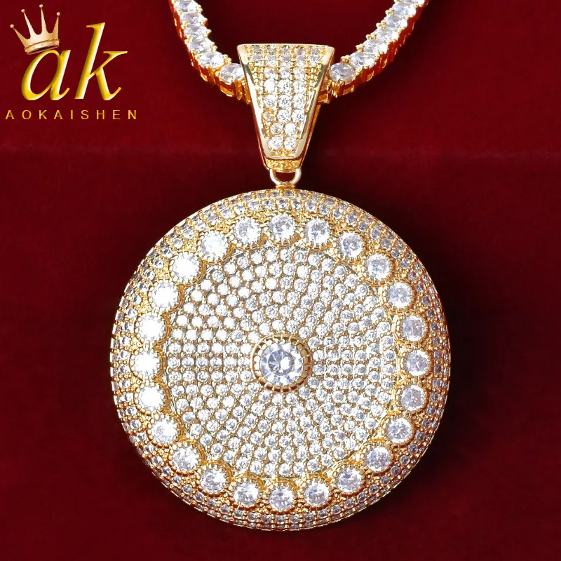 Round Solitaire Circle Medallion Necklace Gold Color Hip Hop Rock Street Jewelry | Украшения и аксессуары