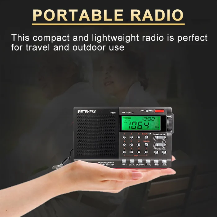 Retekess TR608 FM/MW/SW/Air Многополосный Радио динамик Портативный цифровой радио с ЖК-дисплеем с часами будильник таймер сна