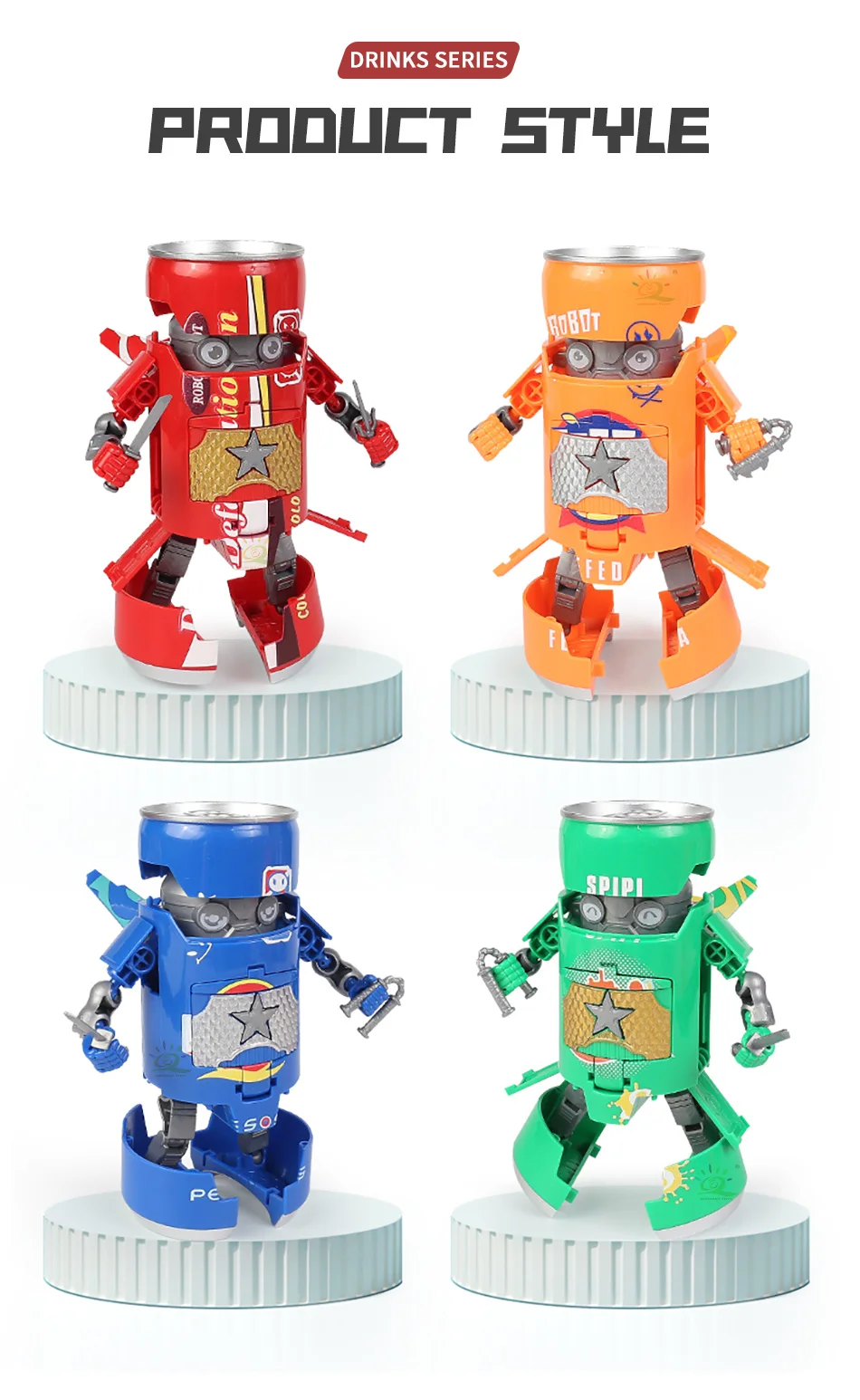 ukboo deformado soda robô figuras de ação pode mecha guerreiro criativo modelo deformação brinquedos educativos para crianças meninos presente