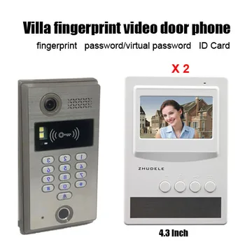 

ZHUDELE New Arrival Intercom System Doorbell 4.3" Video Door Phone Fingerprint&Password Unlocking HD Camera 1v2
