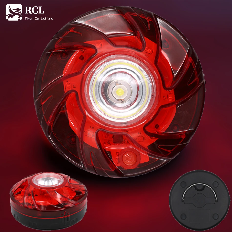 

RCL Original Flashing Roadside Emergency Disc LED Flare Roadside Beacons with Magnetic Base Six Strobe Mode Night Light Gift