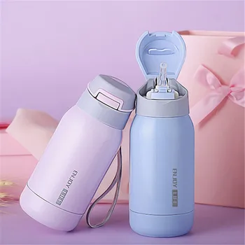 

260ml/450ml Baby Mug Stainless Steel Thermos Flasks Kids Child insulation Cup with Straw Cartoon straw Vacuum Flasks & Thermoses
