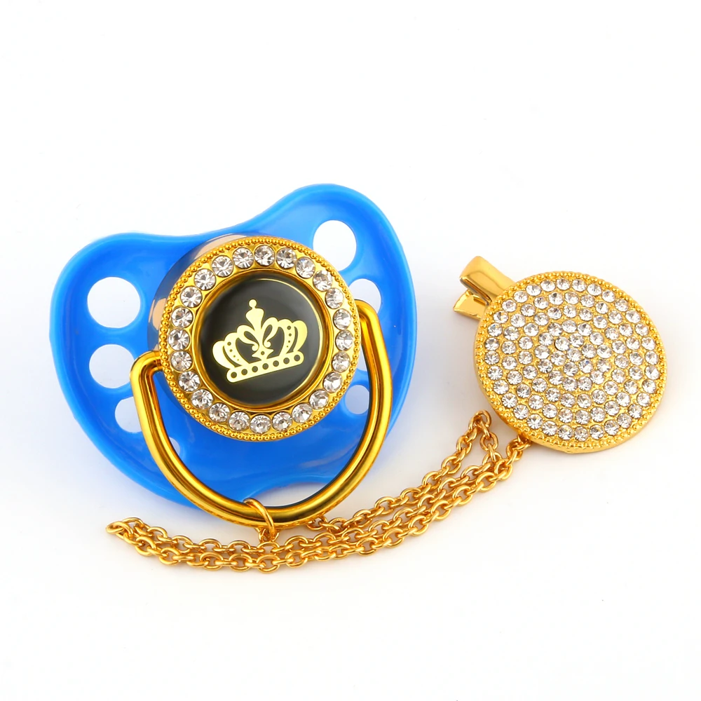 Black Bling Pacifier Rhinestone Crown Beautiful Baby Pacifier and Pacifier Clip BPA Free Dummy with Dust Proof Cap