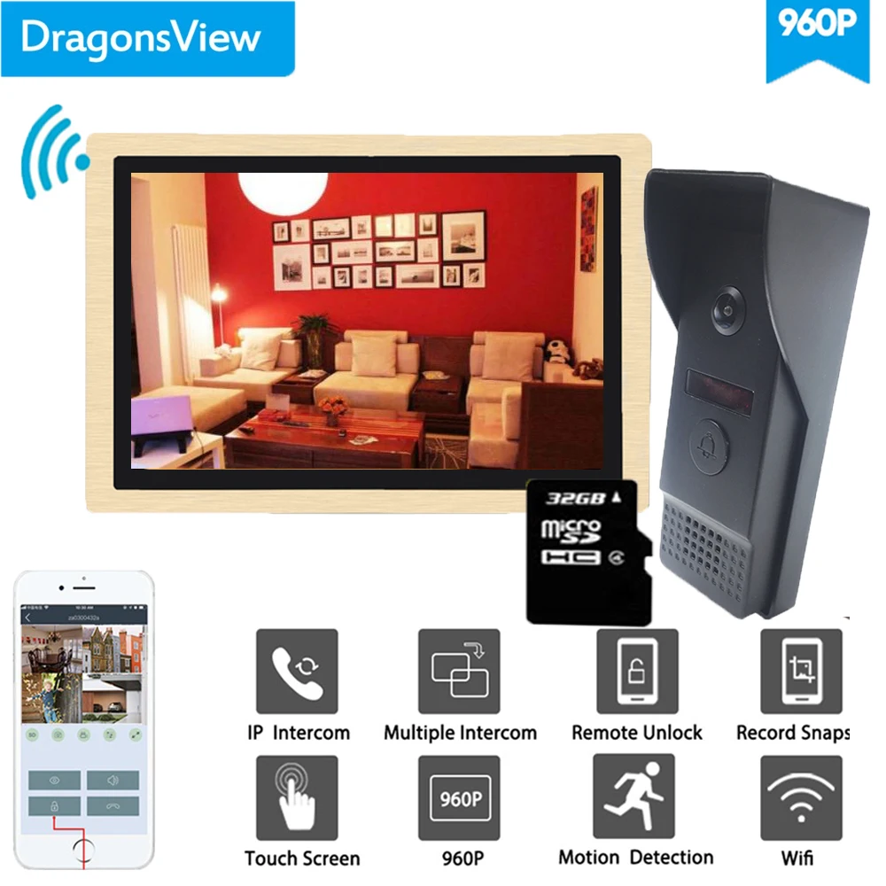 Dragonsview 10 дюймов беспроводной домофон Wifi видео дверной звонок с камерой системы 960P разблокировка запись обнаружения движения