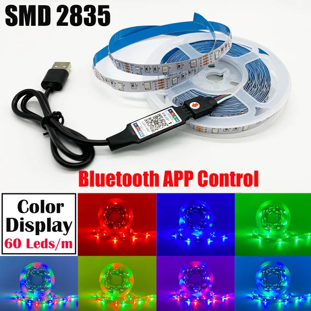 RGB LED Lights Strip Bluetooth Control USB 5050 2835 5V Flexible Lamp Tape Diode Festival Fita Bedroom Tira Luces PC TV Desk Luz 2835 Bluetooth APP