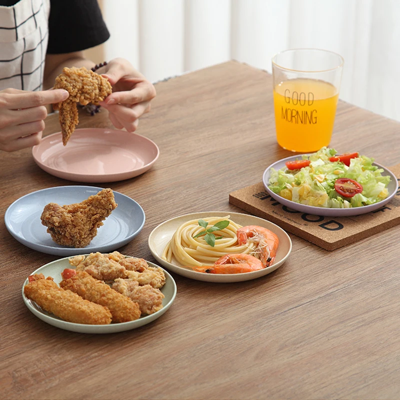 25cm High Quality Dinner Plate Wheat Straw Plate Solid Color Plate Fruit Dishes Tableware Bone Dish Eco Friendly Unbreakable