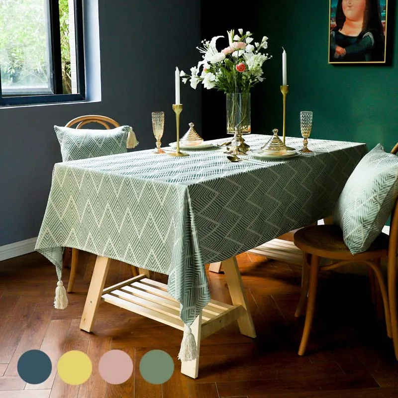 

Jacquard Weave Cutton Linen/Rectangular/Tassel/Waterproof Tablecloth Thick Wedding Dining Table Cover/Coat Tea/End Table Cloth