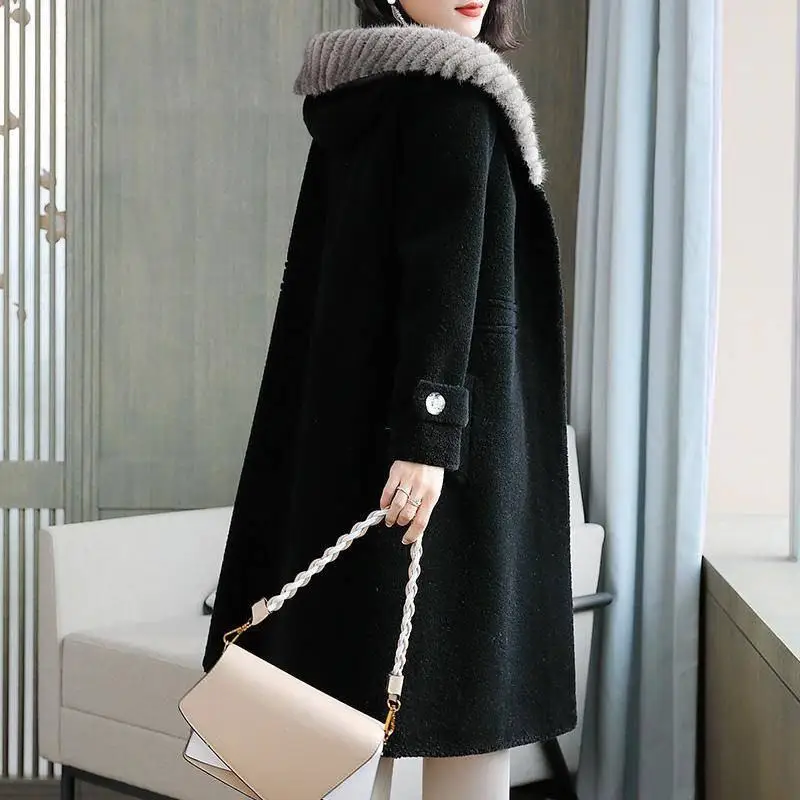 2019 Новая зимняя женская натуральная норковая шуба с капюшоном из овечьей шерсти