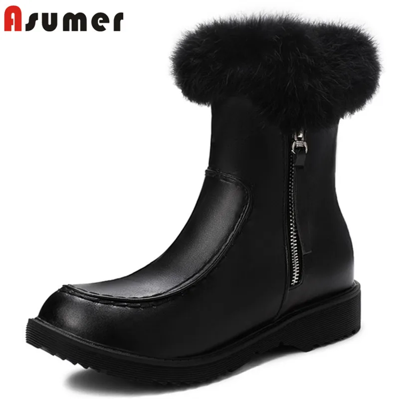 ASUMER/; Новое поступление; ботильоны; женские теплые зимние ботинки на молнии с густым мехом; удобная женская повседневная обувь на плоской подошве с круглым носком