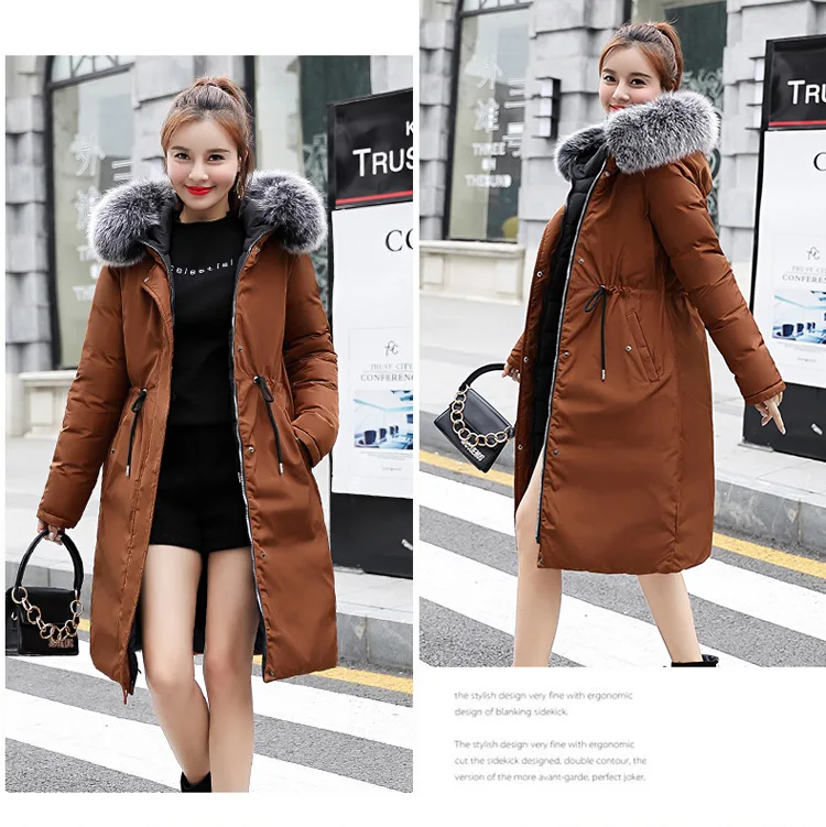 Korean-style New Style Mid-length Women's Thick Reversible down Jacket Cotton-padded Clothes Waist Hugging over-the-Knee Co
