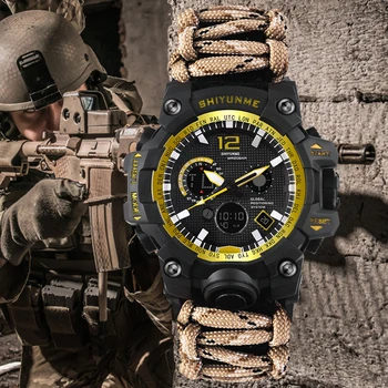 

Men Outdoo Sports Shock Watches Military Mens Digital Quartz Dual Display Watch Compass Thermometer Shock Waterproof Watches