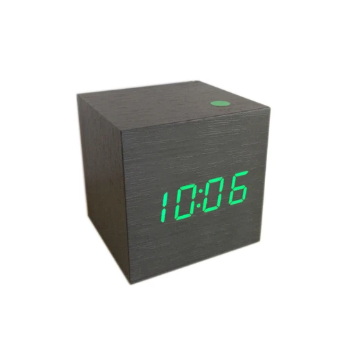 black board green Мини-куб Звуковое управление будильники Деревянные Часы светодиодный дисплей милые настольные часы цифровые часы AJ6029 - Цвет: black board green