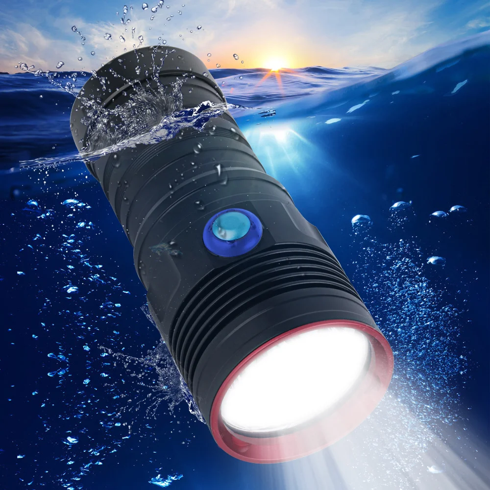  BORUiT 5*XM-L2 LED Scuba Diving Flashlight 6000LM 3-Mode Diving Video Photography Torch Underwater 