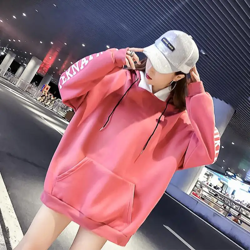  ZuoLunOuBa Autumn winter fashion ladies fleece letter print sweatshirt pink long-sleeved warm pullo