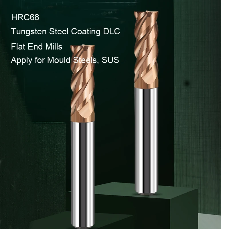 HRC68 Solid Carbide End mills 4 Flute Tungsten Steel Coating DLC