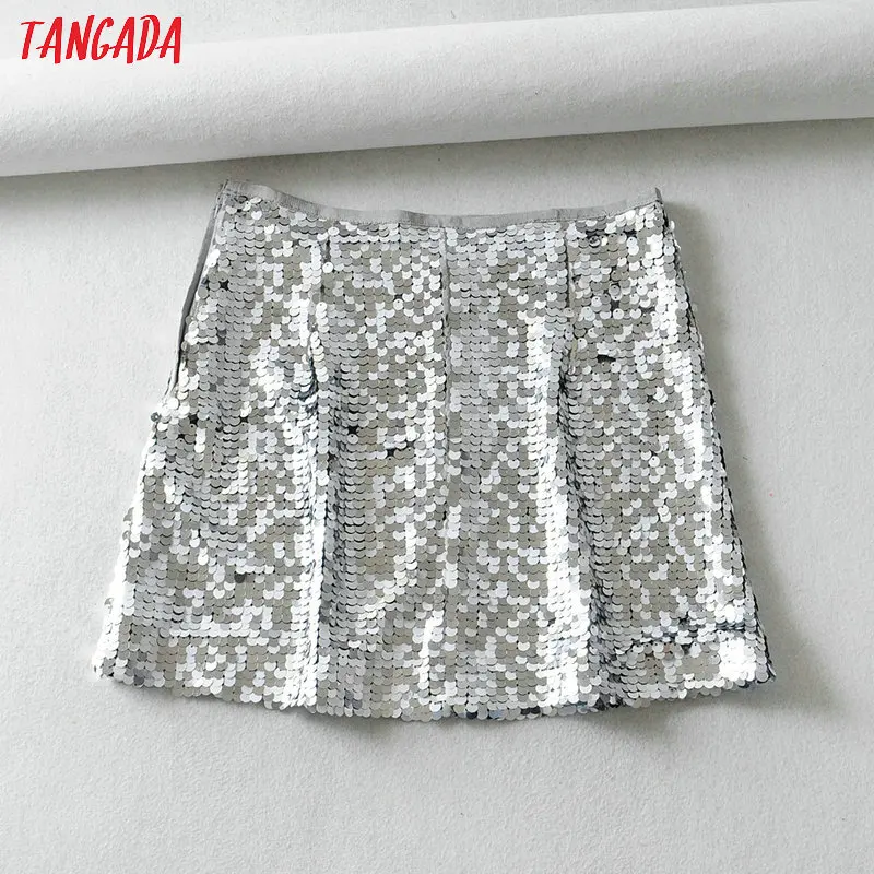 Tangada, мода, Женская юбка для вечеринки с блестками, на молнии, Ретро стиль, блестящие мини юбки-карандаш, faldas mujer 6A297