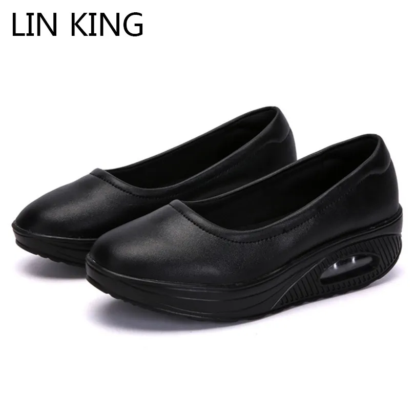 

LIN KING Plus Size Women Casual Shoes Soft Lady Wedges Swing Shoes Thick Sole Height Increase Shoes Comfortable Nurse Work Shoes