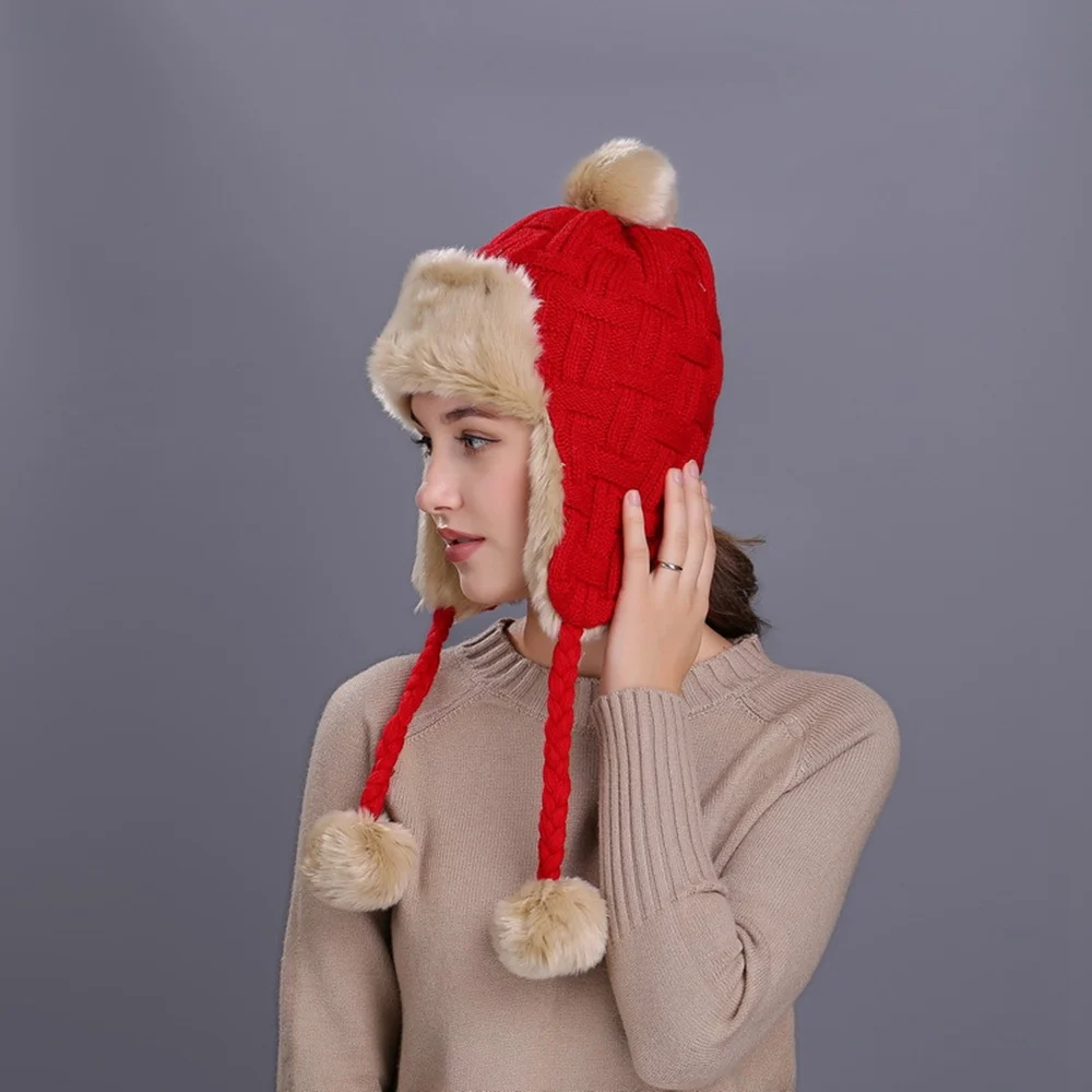 C2074-3red Осень и зима новые клетчатые наушники плюшевые Lei Feng шапка уличная осенняя и зимняя вязаная шерстяная Шапка Лыжная шапка теплая шапка - Цвет: C2074-3red