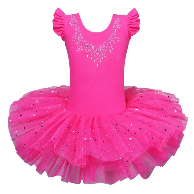 BAOHULU Girls Ballet Tutu Tulle Dress Sleeveless Gymnastics Leotard Diamond Pink Bow Pattern Ballet Leotard For Girl Ballerina B184 HotPink