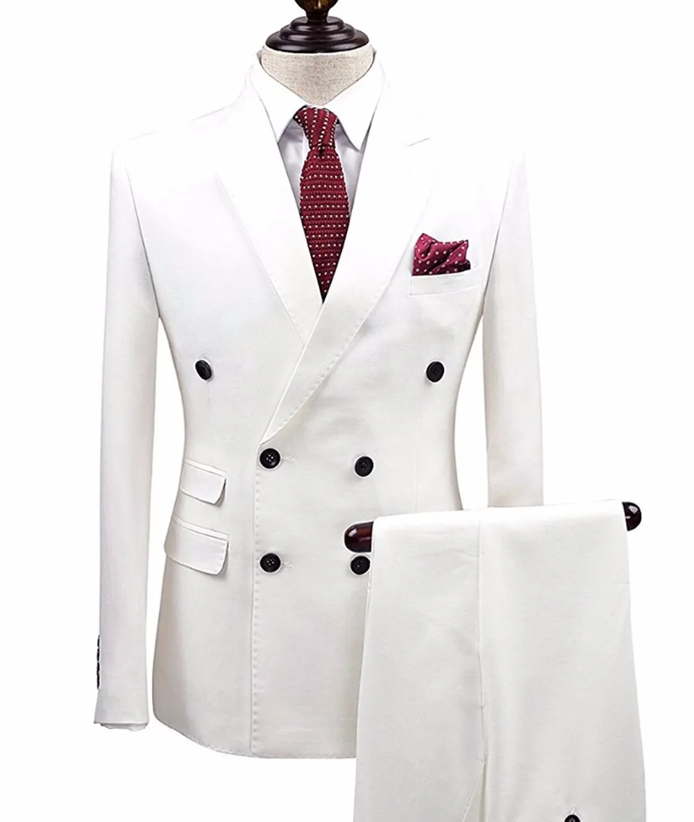 

Handsome Groomsmen Double-Breasted Groom Tuxedos Mens Wedding Dress Man Jacket Blazer Prom Dinner (Jacket+Pants+Tie) K190