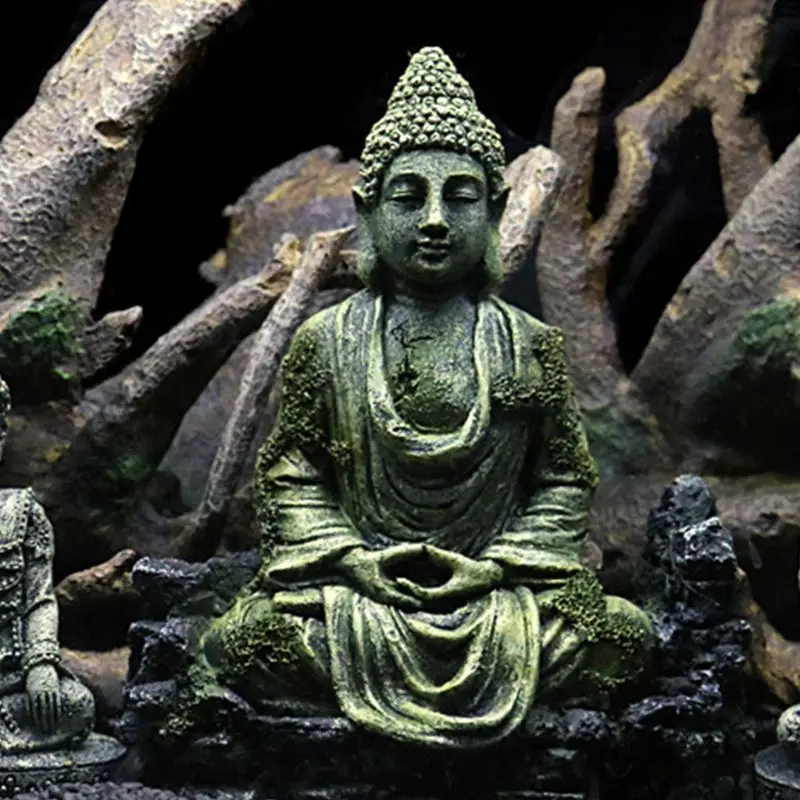 Resin Ancient Imitation Buddha Statue Ruins Aquarium Ornament Fish Tank