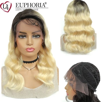 

Deep Wave Hair Lace Fontal Wigs Brazilian Remy Human Hair L Part Lace Front Wigs Ombre Blonde Purple Colored Hair Wig EUPHORIA