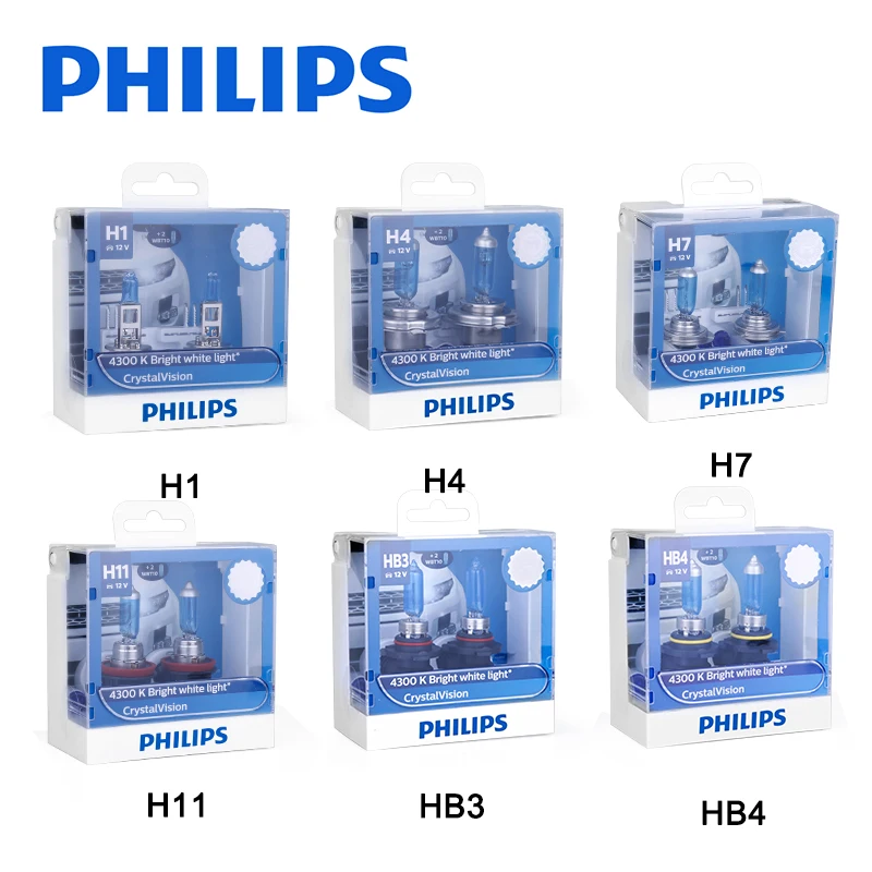 Philips H7 галогенная H4 H3 H1 H11 H8 HB3 HB4 9005 9006 12V с украшением в виде кристаллов видения 4300 К яркий белый свет Автомобильные аксессуары светодиодная фара мотоцикла+ T10