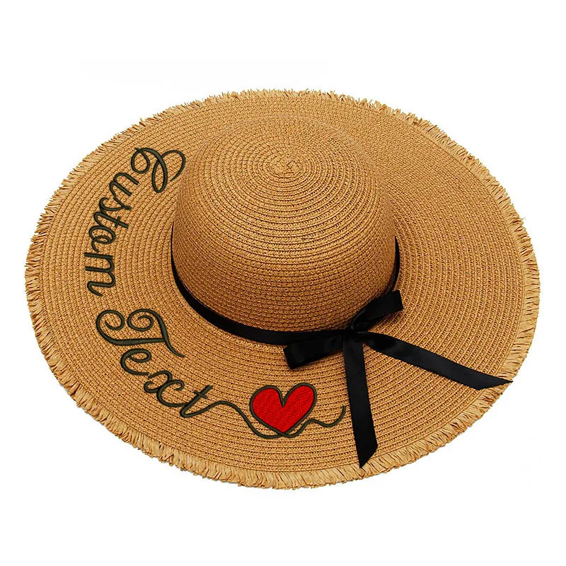 Personalized custom sun floppy straw beach hat pom hand-painted Mrs wedding honeymoon bachelorette party