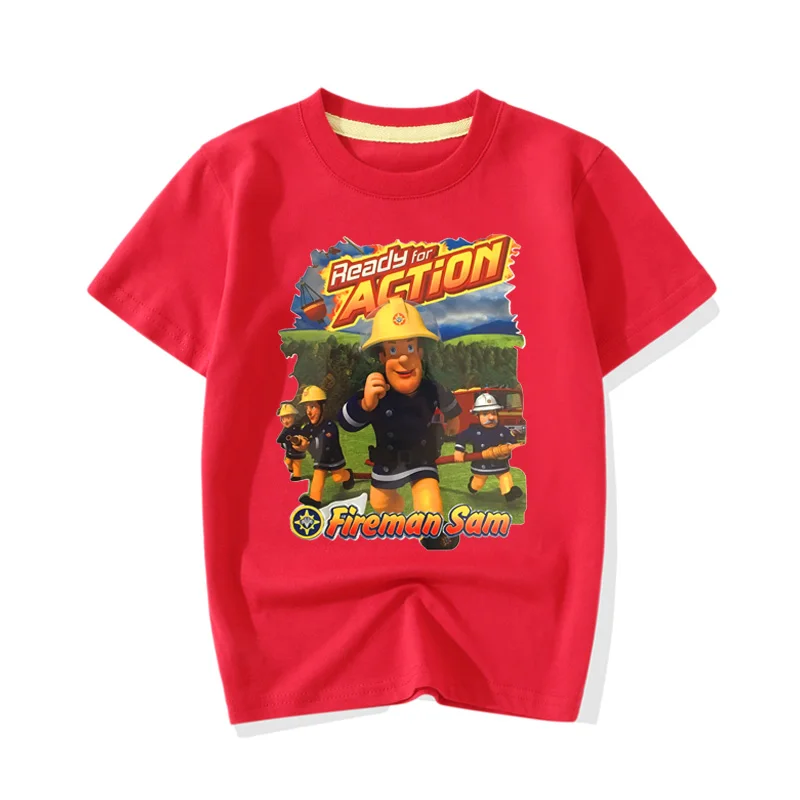 Новое поступление, футболки с героями мультфильмов «Пожарный Сэм» Детская летняя одежда повседневные футболки с короткими рукавами белого и розового цвета для мальчиков и девочек, одежда JY069 - Цвет: Red T-shirt