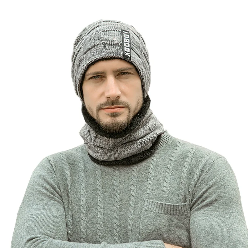 Браунинг Шапочка-шарф комплект Для мужчин осень-зима пушистый вязаный Кепки шеи Теплый головной убор - Цвет: 3