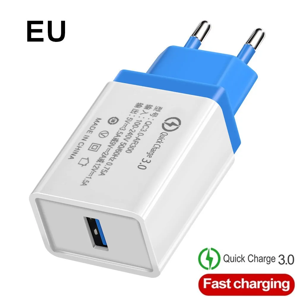 EU/US быстрое Зарядное устройство 5 V/3.5A QC 3,0 USB телефон Зарядное устройство настенное быстрое Зарядное устройство кабель для iphone plus Apple samsung huawei Xiaomi Android - Тип штекера: EU Blue