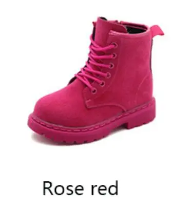 rose red Детские кожаные римские сапожки для мальчиков и девочек, розовые, красные ботинки martin для девочек, школьные коричневые сапоги, детская зимняя обувь, размеры 27-37, новинка - Цвет: rose red