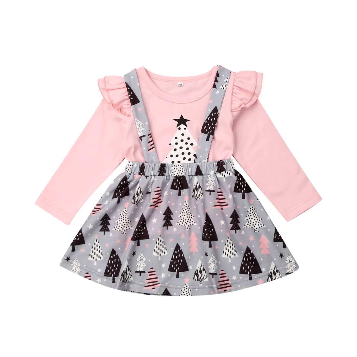 

Toddler Kids Baby Girl Long Sleeve T-shirt Tops Suspender Skirt 2PCS Outfits Princess Girls Christmas Baby Clothes
