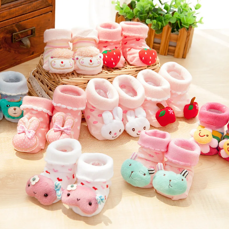 

3 Double Spring Autumn And Winter Thick Infant Floor Socks 0-3-12 Months New Baby Pure Cotton Non-slip Sole Shoes Boneless Socks
