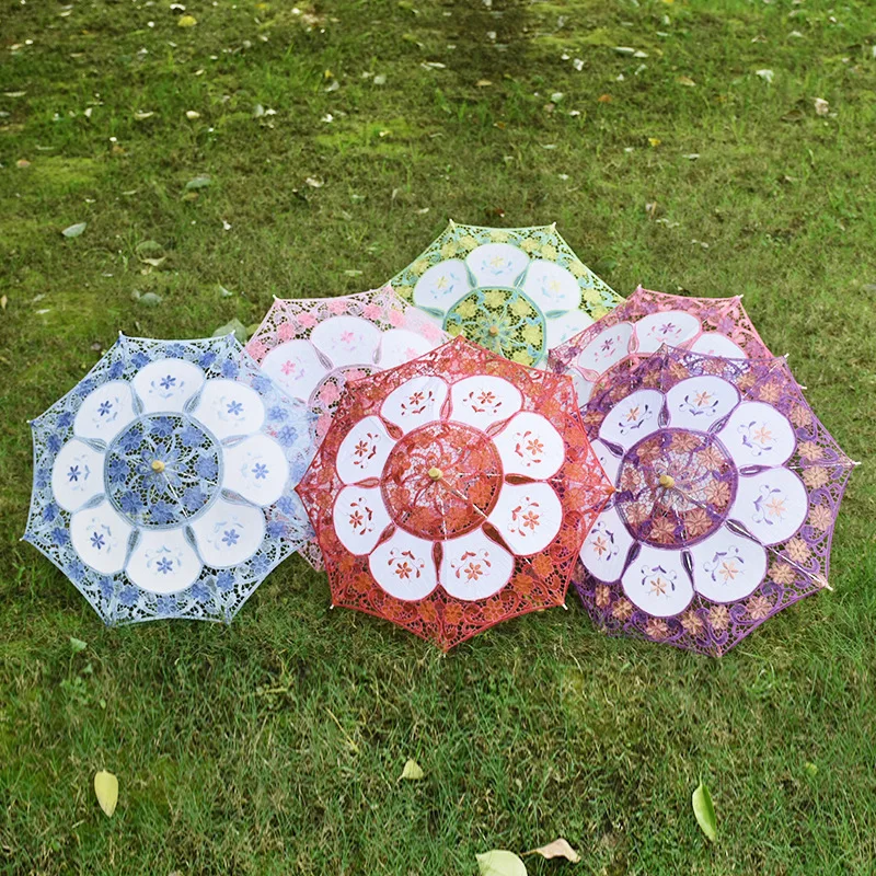 Романтичный цветной кружевной зонтик ручной работы, свадебные аксессуары-6 цветов на выбор