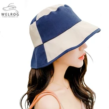WELROG клетчатая Панама женская Рыбацкая шляпа весна лето дикая хлопковая шляпа от солнца Панама шляпа для улицы просто шляпа женские шляпы