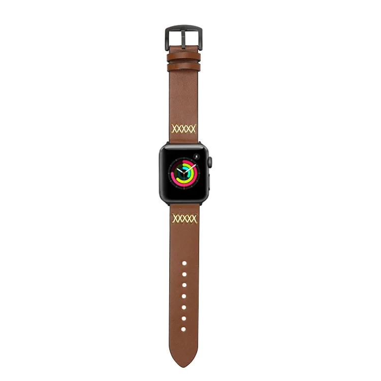 Dark brown Ремешок из натуральной кожи для Apple watch 5 4 band 44 мм 40 мм Iwatch 3 2 1 band 42 мм 38 мм браслет шаблон часы ремешок аксессуары - Цвет ремешка: Dark brown