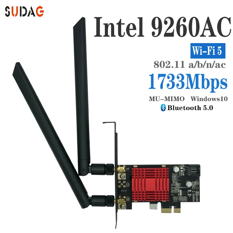 

Desktop Computer Wireless Intel 9260 9260ac Dual Band 1730Mbps MU-MIMO Windows 10 WiFi Bluetooth 5.0 PCI-E 1X Card