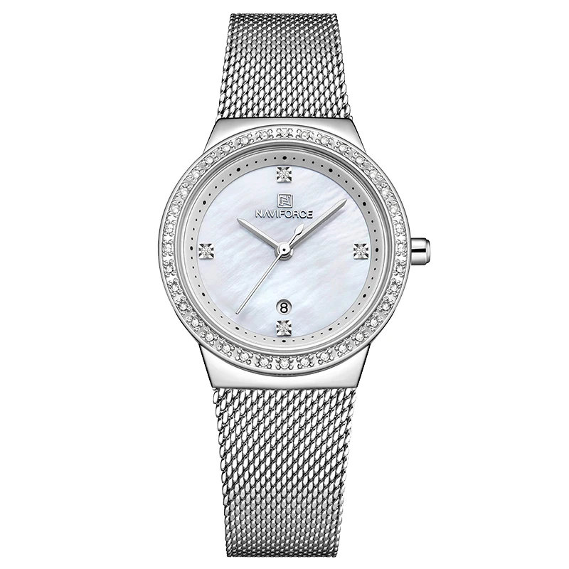 Silver White NAVIFORCE Топ люксовый бренд женские часы простые Кварцевые женские водонепроницаемые наручные часы женские модные повседневные часы Relogio Feminin - Цвет: Silver White