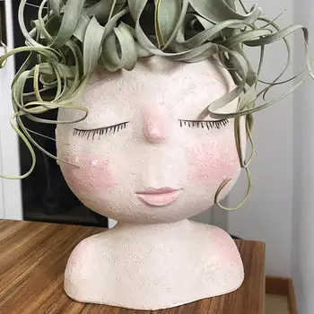 

Cartoon Head Statue Succulent Plant Resin Flower Pot Vase Ornament Desktop Decor Cartoon human head design flowerpot is creative