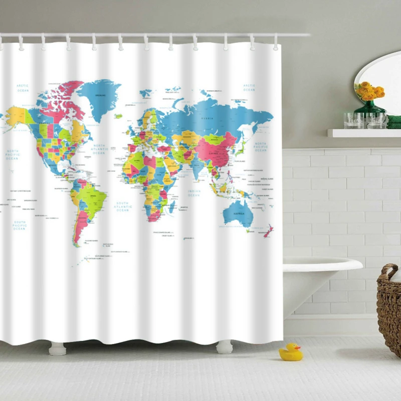 Дизайн красочные экологически чистые карта мира полиэстер высокое качество моющиеся для ванной Декор занавески для душа