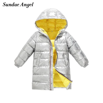 

Sundae Angel Gilding Fabric Glossy Long Jacket Winter For Girls Hooded Warm Down Cotton Boys Outerwear Children's Parkas Coats