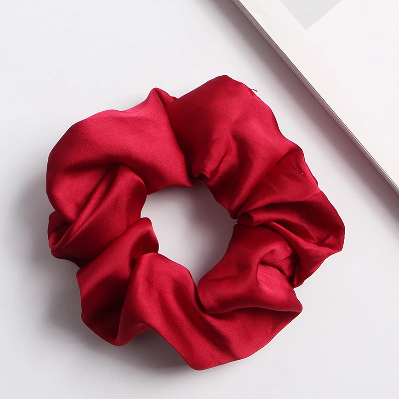 Satin Hair Scrunchies Women Scrunchie Pack Women Elastic Hair Bands Girls Headwear Solid Silky Donut Grip Loop Ponytail Holder - Цвет: Красный