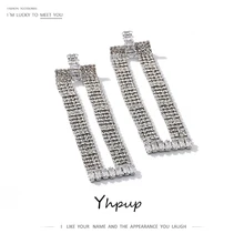 Yhpup Korean Rhinestone Hollow Rectangle Dangle Earrings Brand Bridal Earrings Fashion Jewelry for Female Wedding Party S925 New